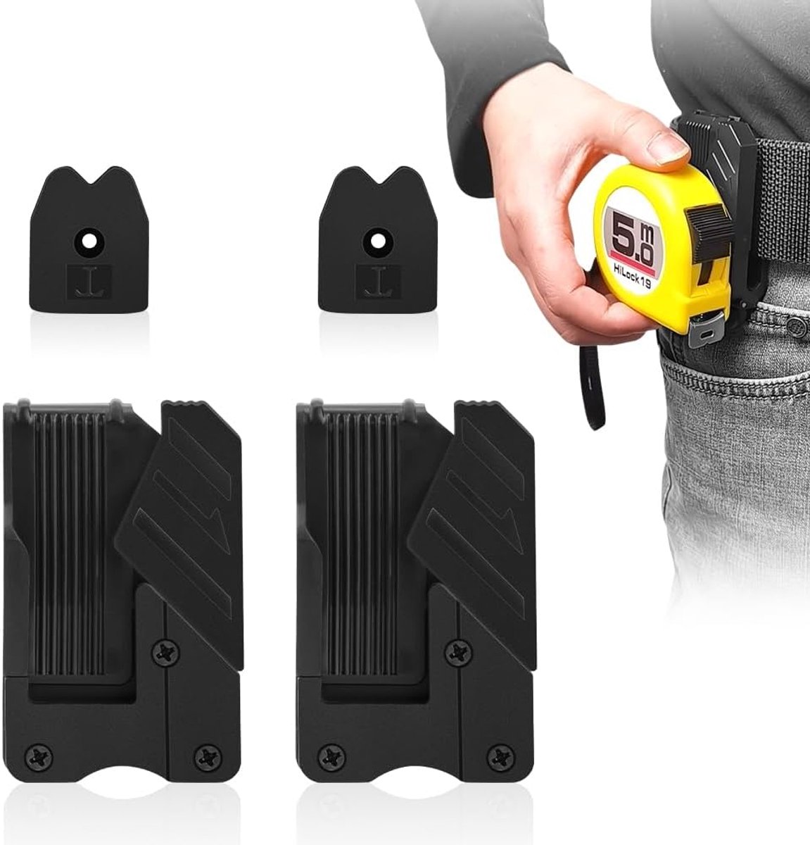 SnelShoppen - 2 stuks snelontgrendelbare riemhouders voor universele rolmeters, veilig, efficiënt, dubbele comfort voor je gereedschapsriem