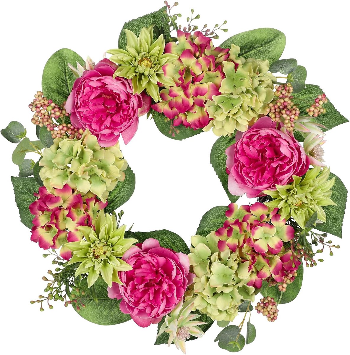 SnelShoppen - Kunstbloemen Krans 51cm Kunststof Pioenrozen Decoratieve Deurkrans Voor Voor Deur Raam Wand Tuin Bruiloft Decoratie
