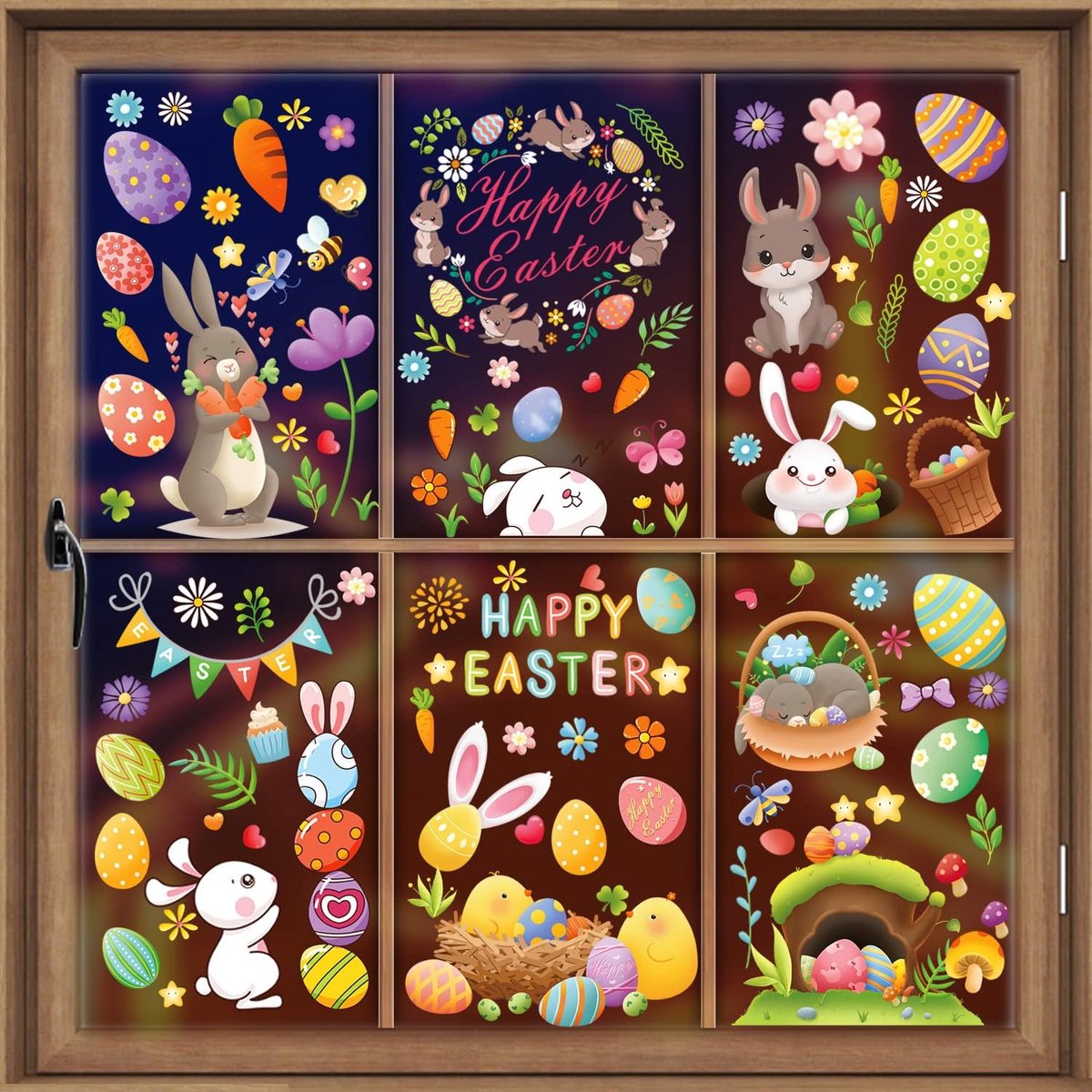 Raamstickers, Paasdecoraties, Paaseierenstickers, Paashaasstickers, Paasdagglasstickers (Style 1) (Style 3)