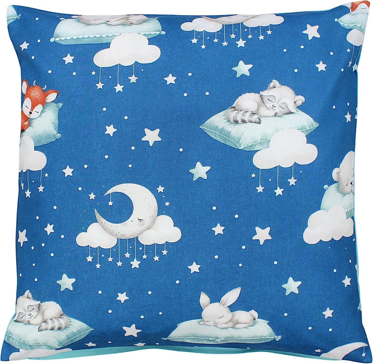 Kussenslopen voor Kinderen Decoratief met Patroon, Slapende baby dieren/Donkerblauw/Munt, 80 x 80 cm