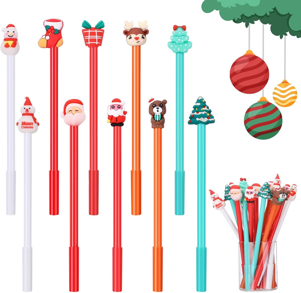Balpen Kerstmis 20 stuks schrijfstiften kinderen decoratie voor adventskalender om te vullen (10 motieven)