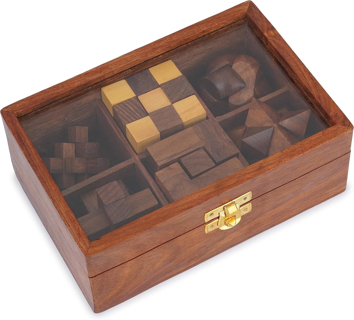 Houten Puzzelbox Set (6-in-1) – Breinbreker Spellen voor Tieners & Volwassenen, IQ Test 3D Interlock Puzzels, Handgemaakt Rustiek Decor, Uniek Cadeau voor Kerst & Verjaardag