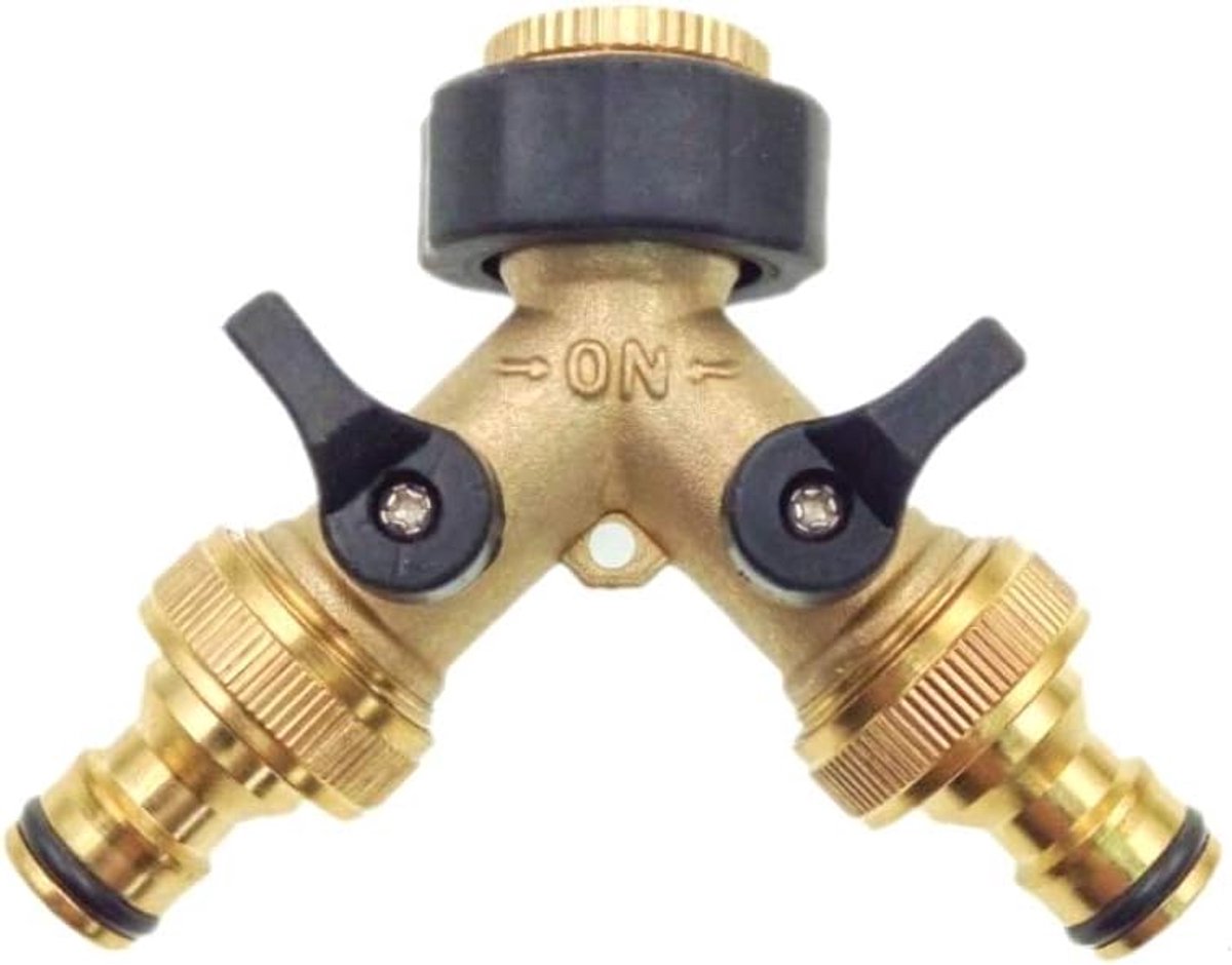 Messing 2-weg kraan connector dubbele kraan adapter tuin kraan adapter met individuele aan/uit kleppen voor thuis keuken tuin buiten
