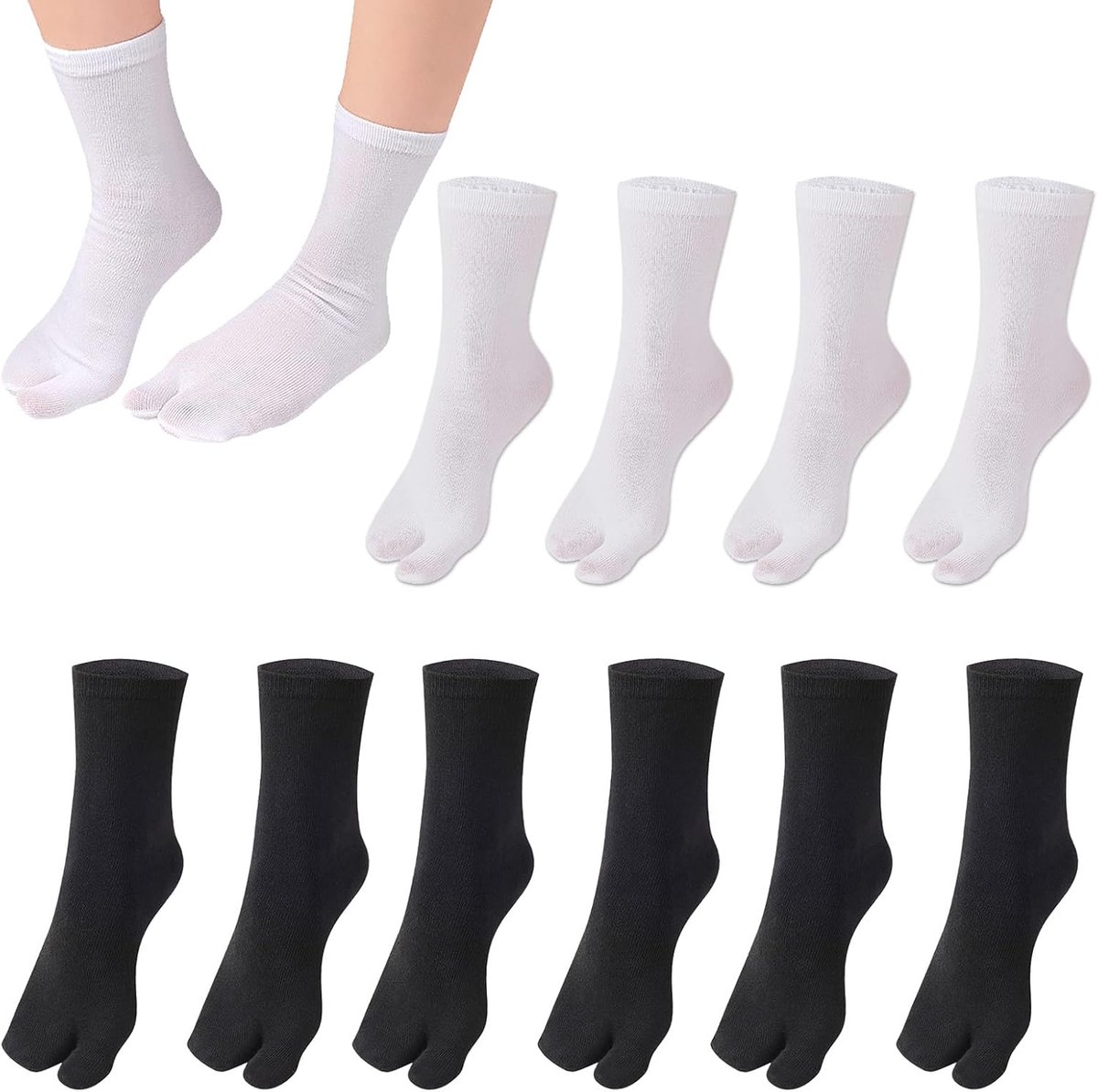 Comfortabele en Elastische Tabi Sokjes voor Flip Flops - 6 Paar Zwart en Wit Unisex, Perfect voor Zomer en Vrije Tijd