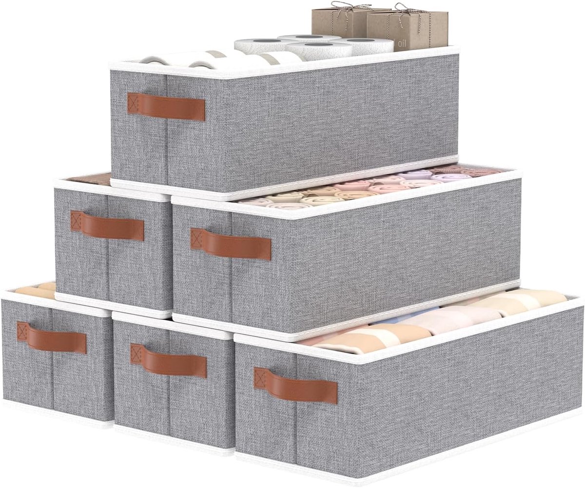 6 stuks opbergdozen, opvouwbare opbergmanden, met handvat opbergdozen, kledingkast, slaapkamer en kantoor organizer, 38 x 15,5 x 13 cm, grijs