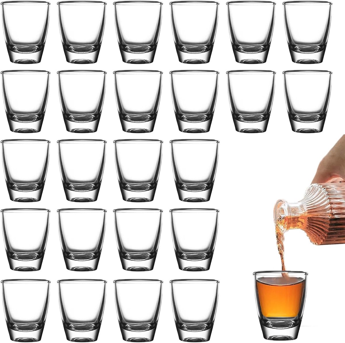 24 stuks borrelglazen, 30 ml, kleine borrelglazen, shotglazenset, dikke bodem, directe drinkbeker, gehard glazen beker, voor schnaps, wodka, ouzo, sambuca, tequila, likeur