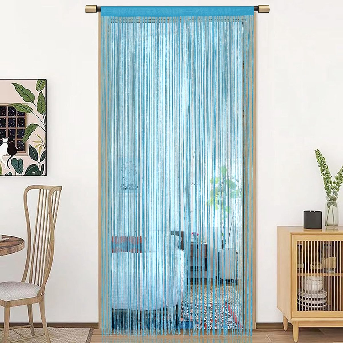 String Deurgordijn Venster Decoratie Kamer Verdeler Decoratie Enkel Gordijn voor Vensters,90x200cm,Sea Teal