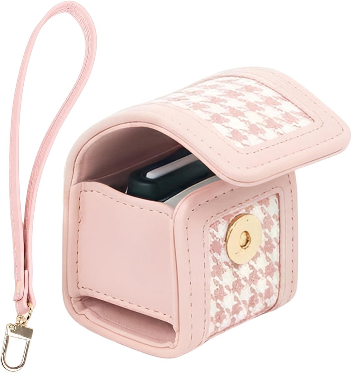 cameratas compatibel met Fujifilm Instax Pal Camera, op maat gemaakte PU-lederen tas met polsband, compacte draagopslag, ideaal voor fotografen, roze, 4×3×2 inch