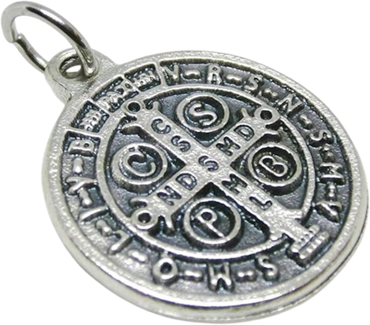 60.048.30 Sint Benedictus Medaille Zilver 2 cm met Exorcisme Ring Exorcisme