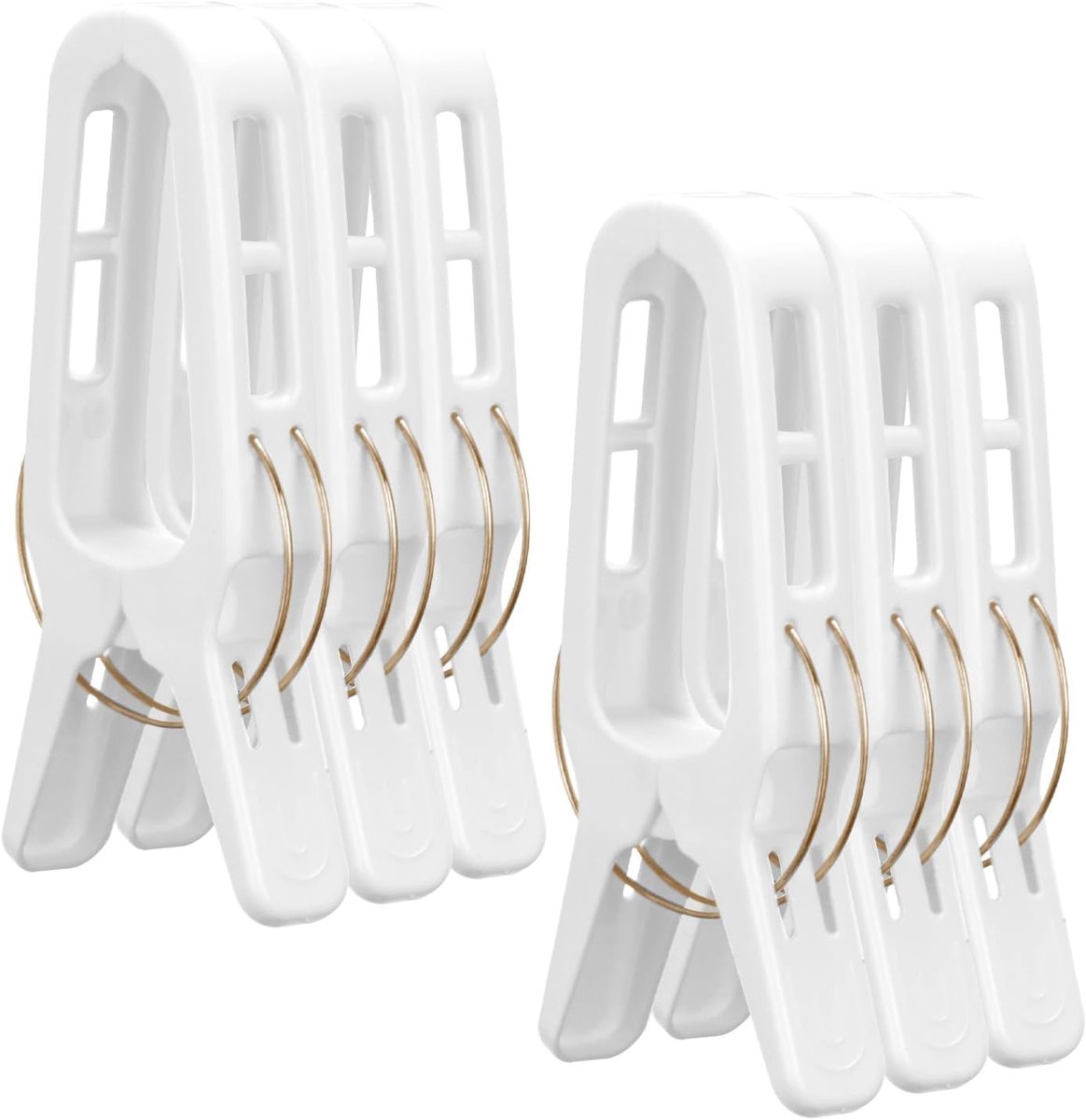 Wasknijpers, handdoekklemmen, 6 stuks, grote stabiele PP, winddicht, voor strandhanddoek, badhanddoek, tapijt, kleding, wit