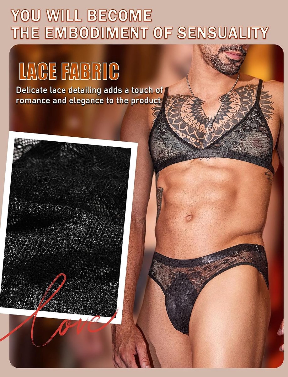 Sissy Lingerie Set Sexy Kant Transparant Bikini Beha met String Ondergoed Gay Nachtkleding
