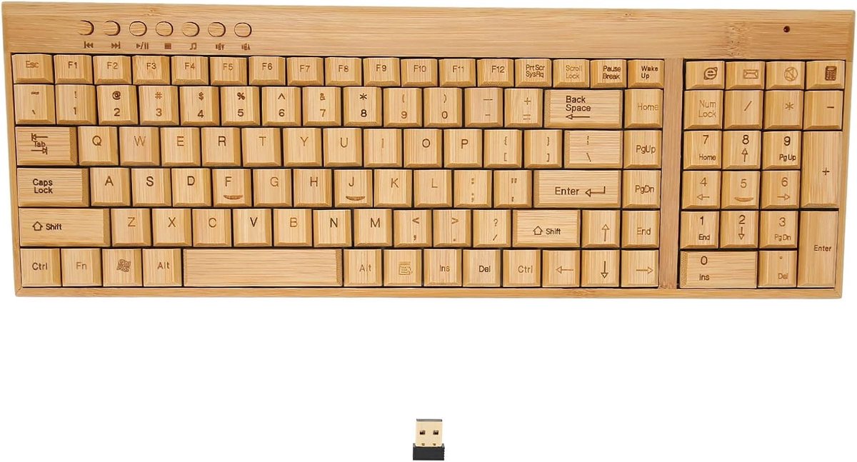 SnelShoppen - Draadloze Bamboo Houten Toetsenbord en Muis Set 2.4GHz Plug and Play voor Kantoor en Gaming, Compatibel met Meerdere Systemen