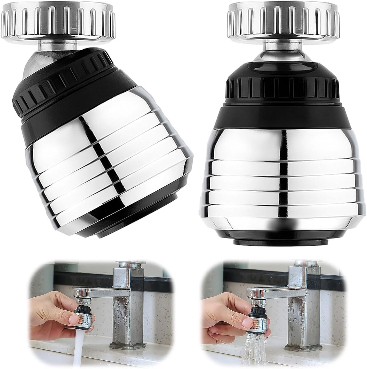 SnelShoppen - 2PCS 360° Draaibare Kraanbeluchter, Keuken Kraanopzetstuk met Douche- en Bellenmodus, Waterkraan Adapter voor Keuken en Badkamer, Flexib
