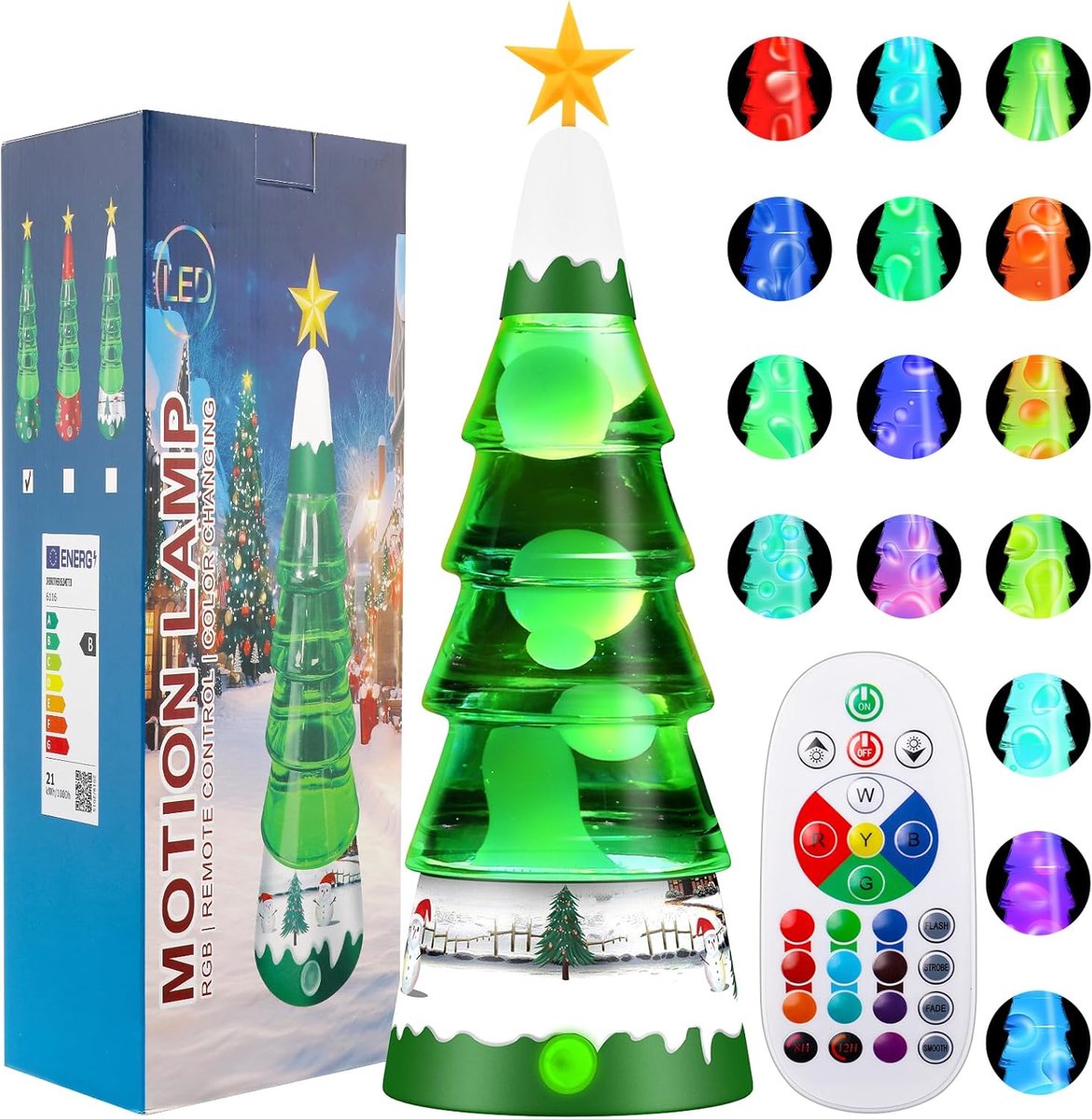 LavaLamp 30cm - Kerstboomvorm - 15 Kleuren en 4 Verlichtingsmodi - Sfeerverlichting voor Slaapkamer Decoratie - ShopVlot