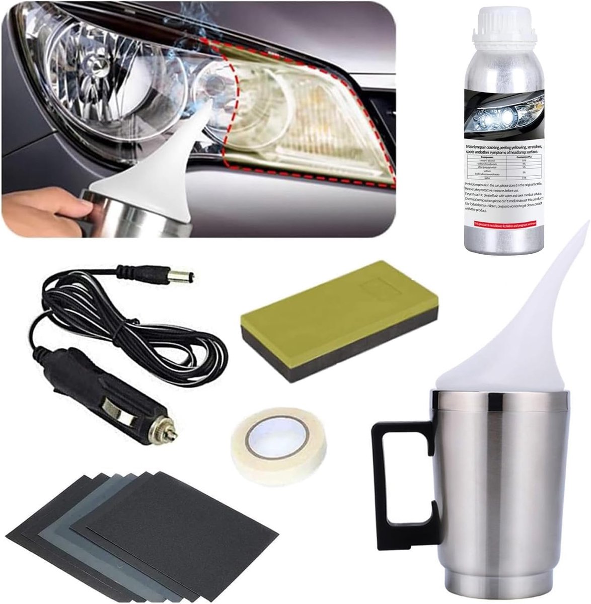 koplamp auto met verstuivingsbeker,