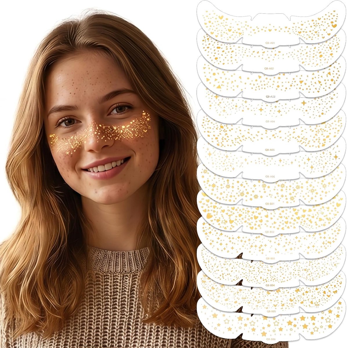 12 stuks glitter sproeten tattoo, goudkleurige waterbestendige sproeten tattoo | Glitter sproeten festival sproeten gezicht tattoo glitter voor muziekfestivals party