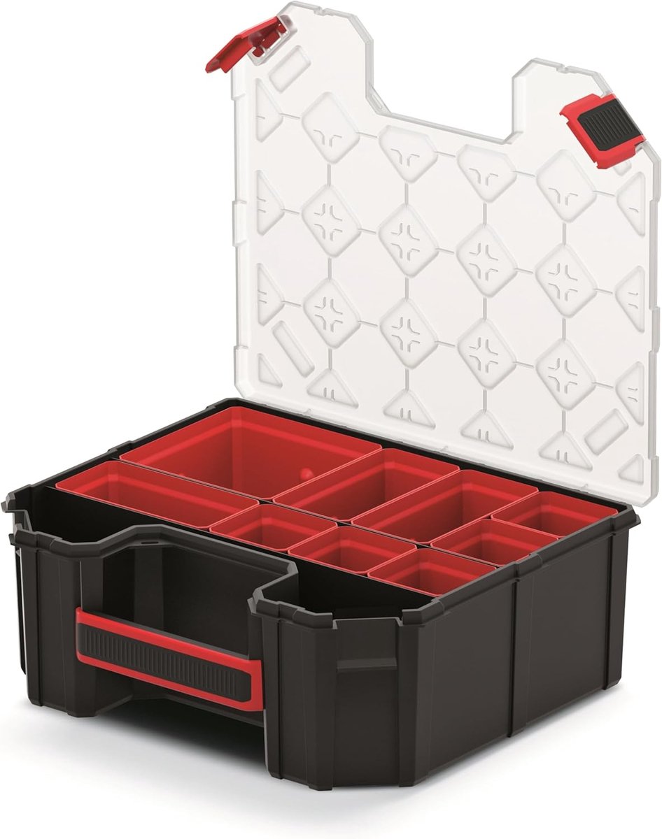 SnelShoppen - Assortimentdoos voor Accessoires en Kleine Onderdelen, 284 x 243 x 105 mm, Schroefdoos met 7 Verwijderbare Inzetbakken, Sorteringsdoos v