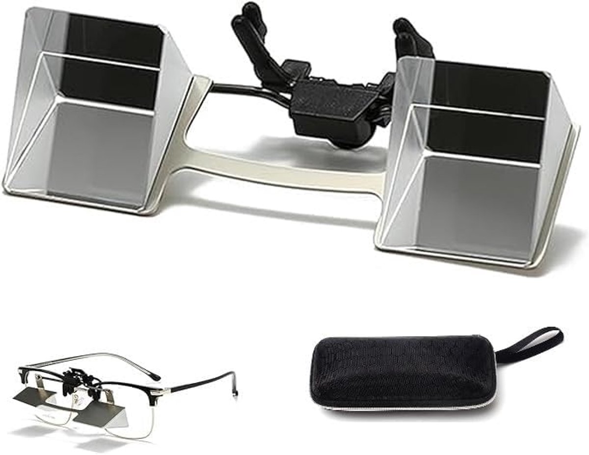 Glasses, Bril om te lezen in liggende positie, 90 graden prismabril voor horizontaal zien, Lichte vouwbril voor gebruik van mobiele telefoons in bed met reflectiefunctie, Bril zonder