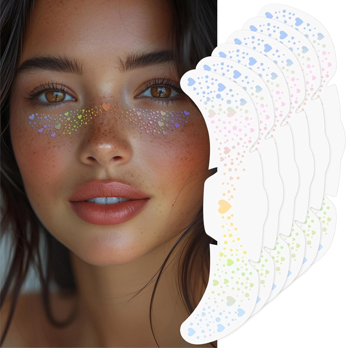 Tijdelijke tatoeage stickers, 6 stuks multichrome holografische sproet tattoo spikkels patches, waterdichte en langdurige glitter sproeten gezicht tattoo voor Halloween