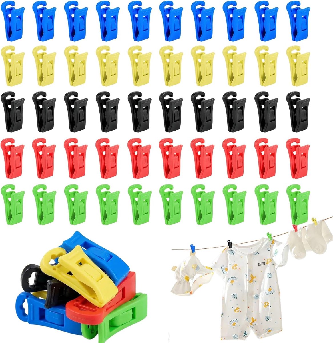 50-delige set sokkenklemmen voor wasmachine en droger, met 1 opbergtas, sokkenhouder wasmachine, sokkenklemmen, wasmachine, sokkenclips, voor dikke sokken, levensmiddelen, foto's