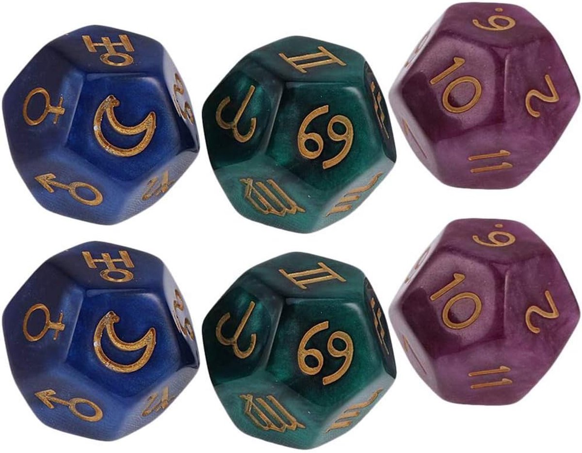 2 Set 6Pcs Multicolor 12 Zijdige Hars Dobbelstenen Astrologie Tarot Sterrenbeeld Waarzeggerij Model A