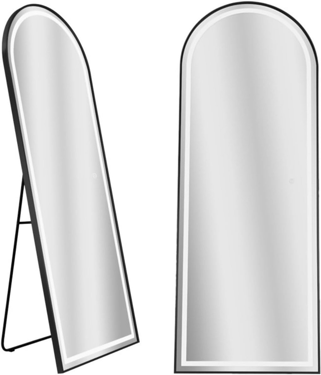 LED Passpiegel - Minimalistische Design Wandspiegel met Verlichting - Staande Spiegel met Metalen Rand - Zwart - 160x60x4 CM