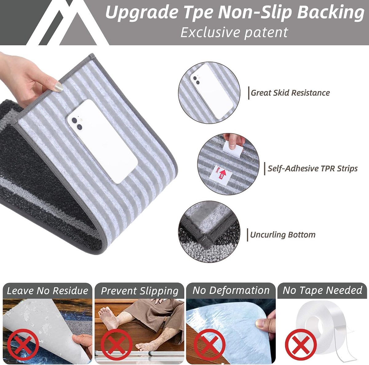 Trapmatten 70 x 22 cm (pak van 15), trapmatten binnen, zelfklevend, antislip, tapijt, traptreden, machinewasbaar, 100% polyester, TPE achterkant, zwart