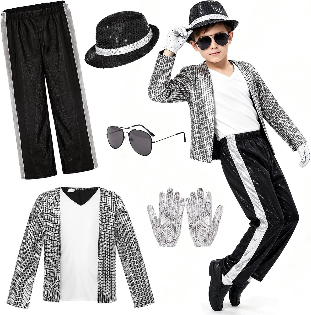 Dance Star kostuum, kleding Stage Performance Dancewear, Kinderen 80s 90s Dans Podium voor Halloween Dans Party Casual, Danser Rocker Ster Cosplay Set Met Jazz Disco Outfit Ster