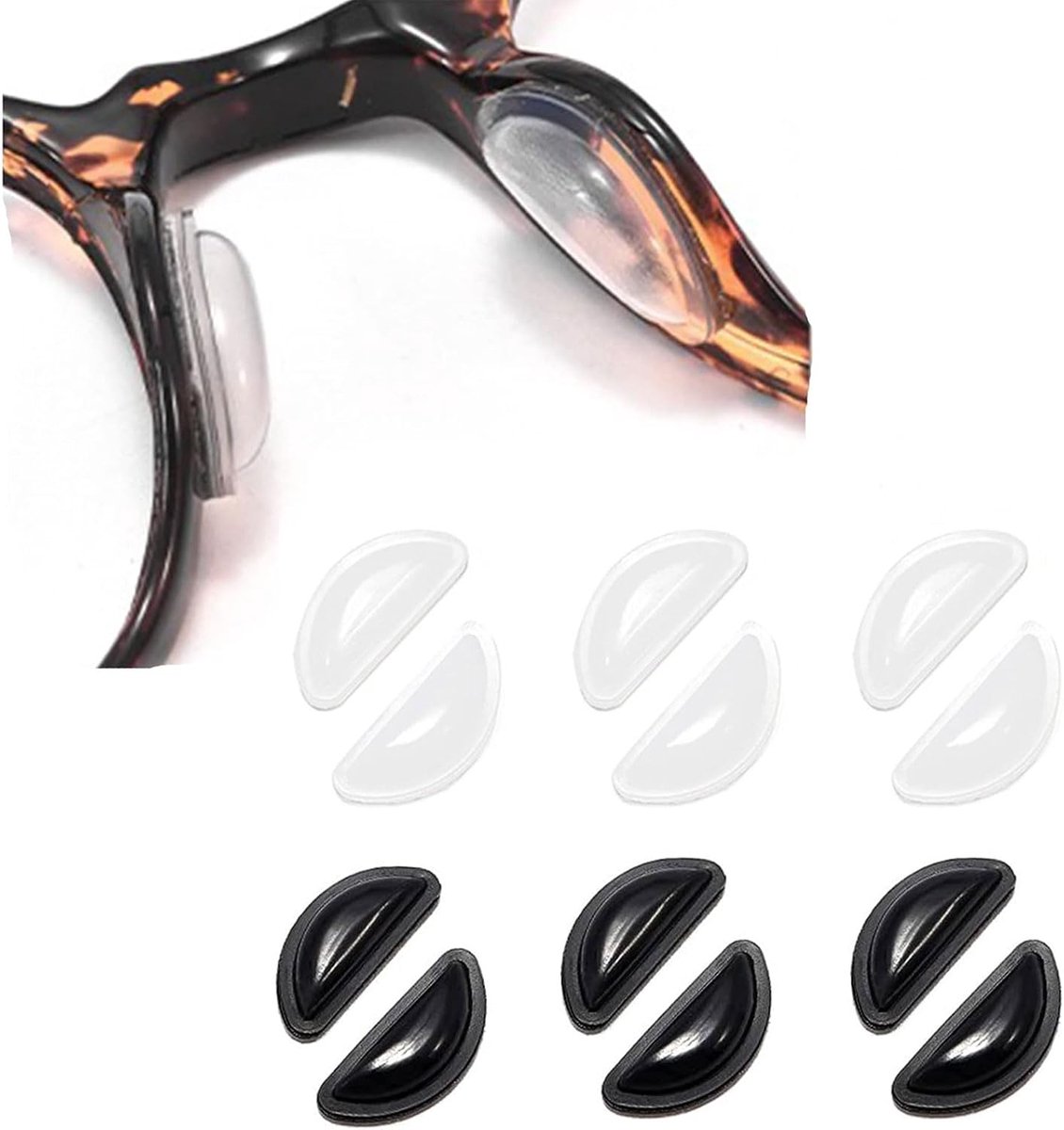 6 paar brillen-neuspads, 3,5 mm dik, zelfklevend, antislip neusgrepen met airbag voor zonnebrillen, brillen, leesbrillen (zwart en wit)