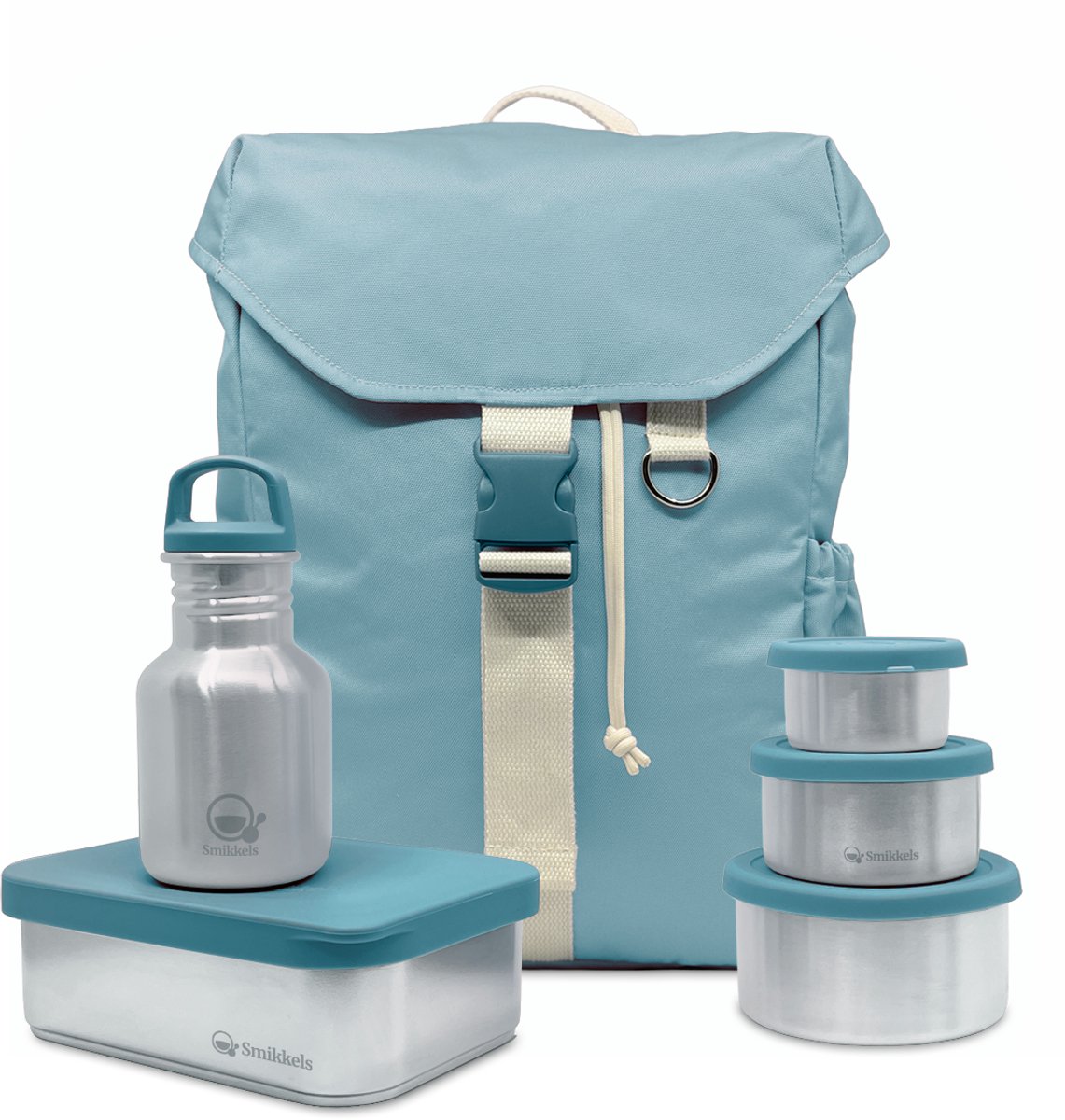 Smikkels - Startset basisschool - Schoolset Daily Wander Basic Blauw - Rugzak - RVS lunchbox - drinkfles - fruitbakjes - kinderen