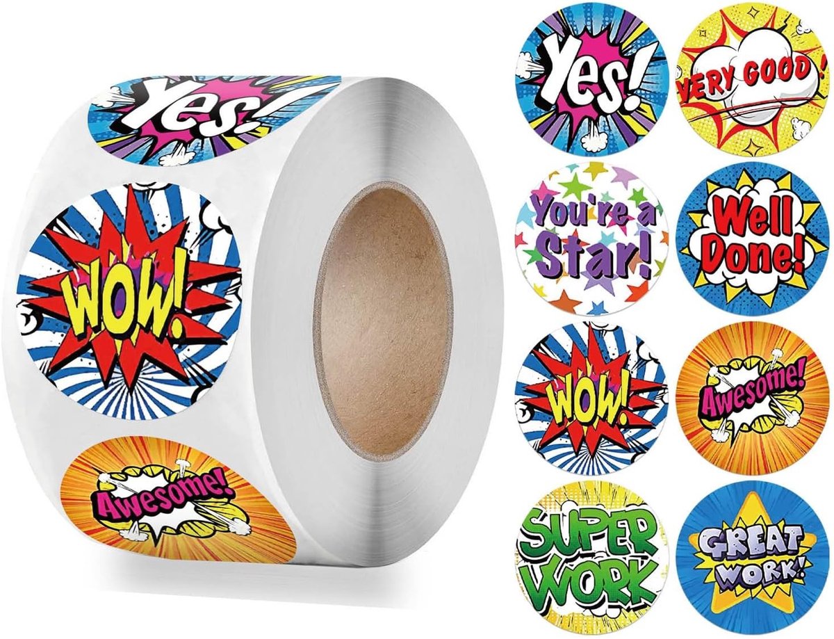 Leuke Superhelden Dieren Stickers, 500 Ronde Beloningsstickers voor Kinderen, Perfect voor Verjaardagsfeestjes en Creatieve Projecten