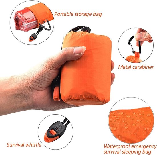 Noodslaapzak - Reddingsdeken - Outdoor survival - Hitte reflecterend - 200 x 90 cm - Oranje — afbeelding 4