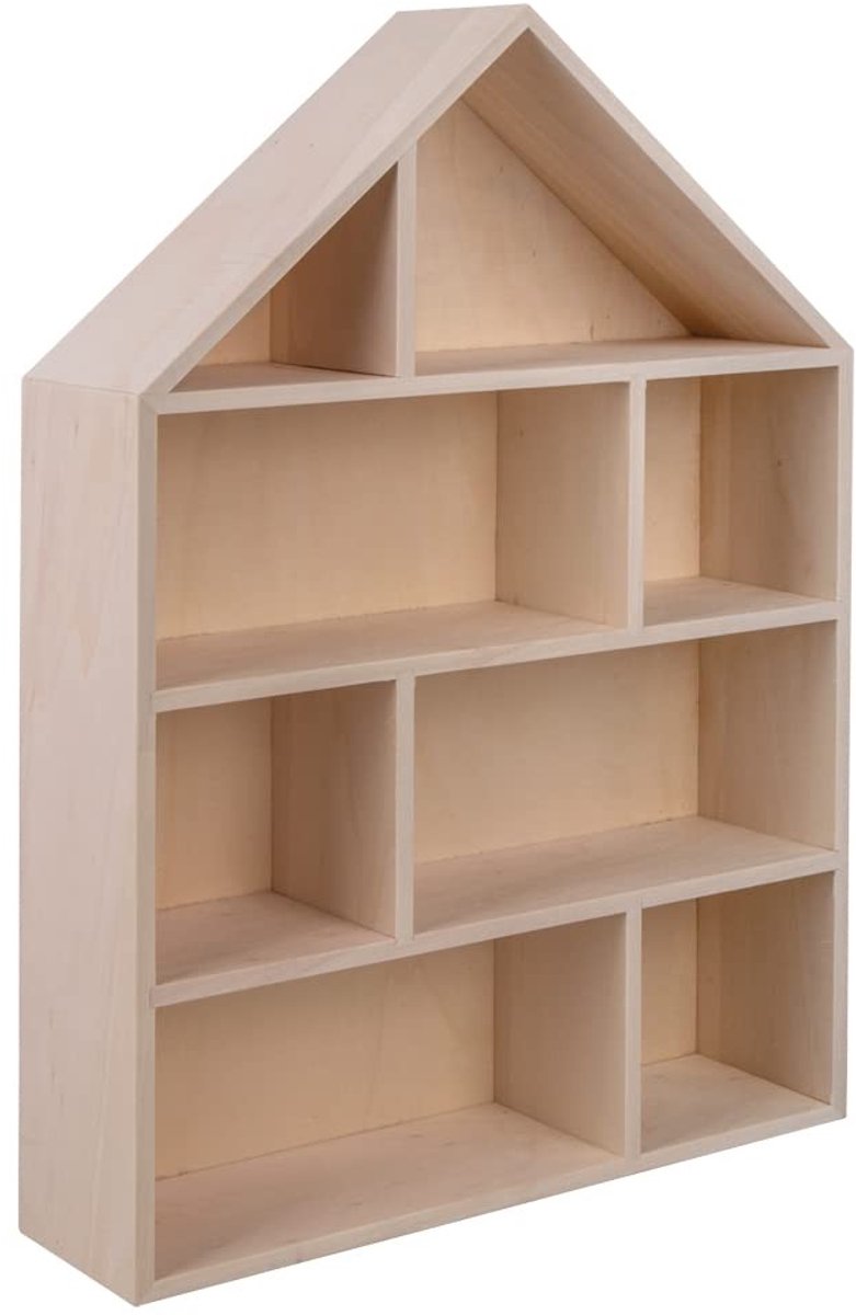 Omgoods - Houten Opbergkast in Huisvorm 30 x 43 x 8 cm met 8 Compartimenten