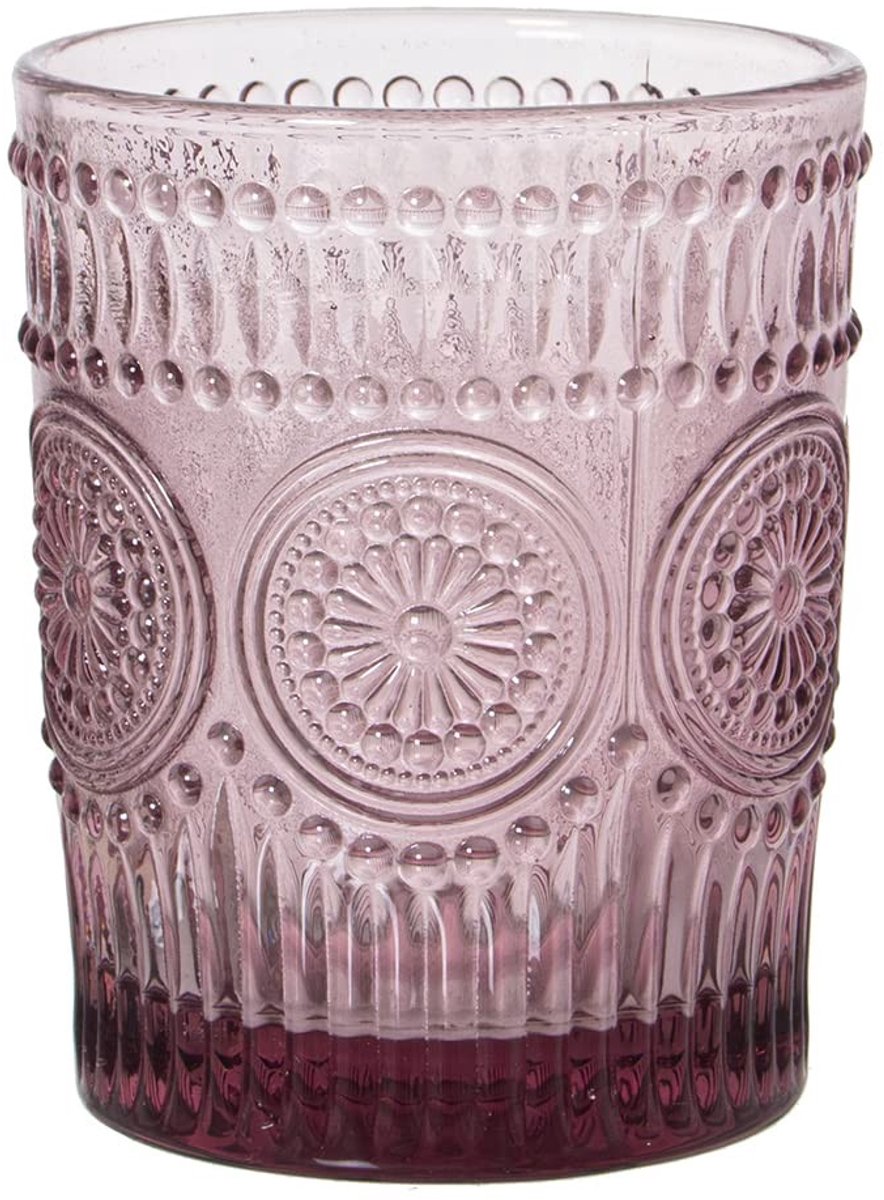 Omgoods - Set van 6 Lage Glazen van Glas in Roze, 300 ml