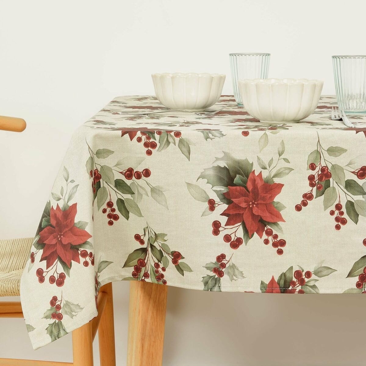Omgoods - Muaré Vlekbestendig Tafellaken, Kerstthema, 250 x 140 cm