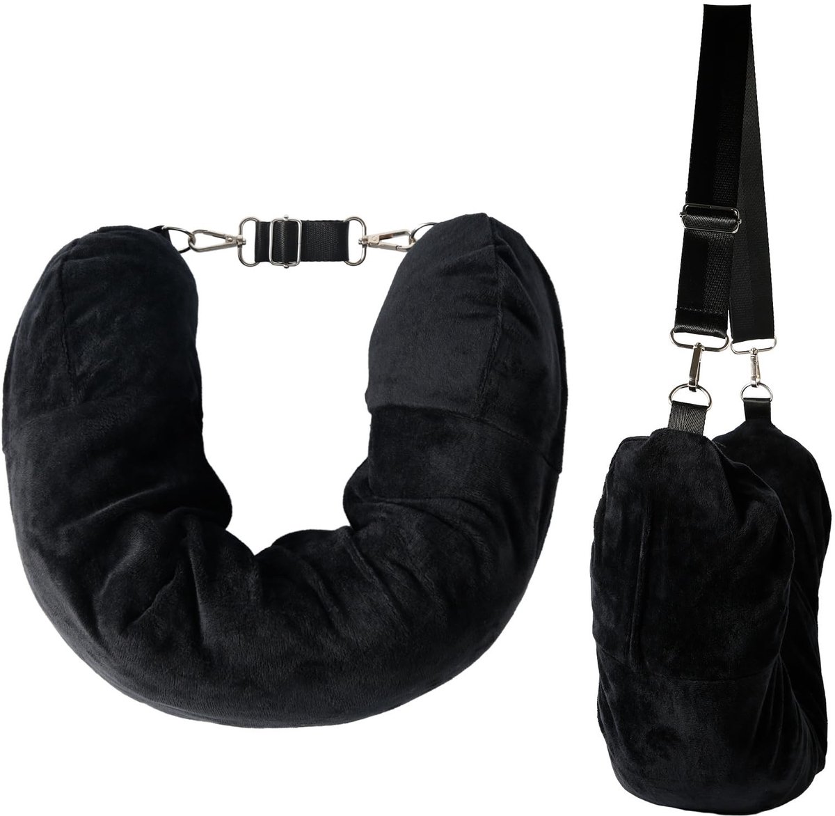Omgoods- Reiskussen U-Vormig - Multifunctioneel Kussen - Opvulbaar Kussen - Reiskussen Vliegtuig - Reiskussen Auto - Zacht Stretch Fluwelen Materiaal 75x20cm - Neksteun