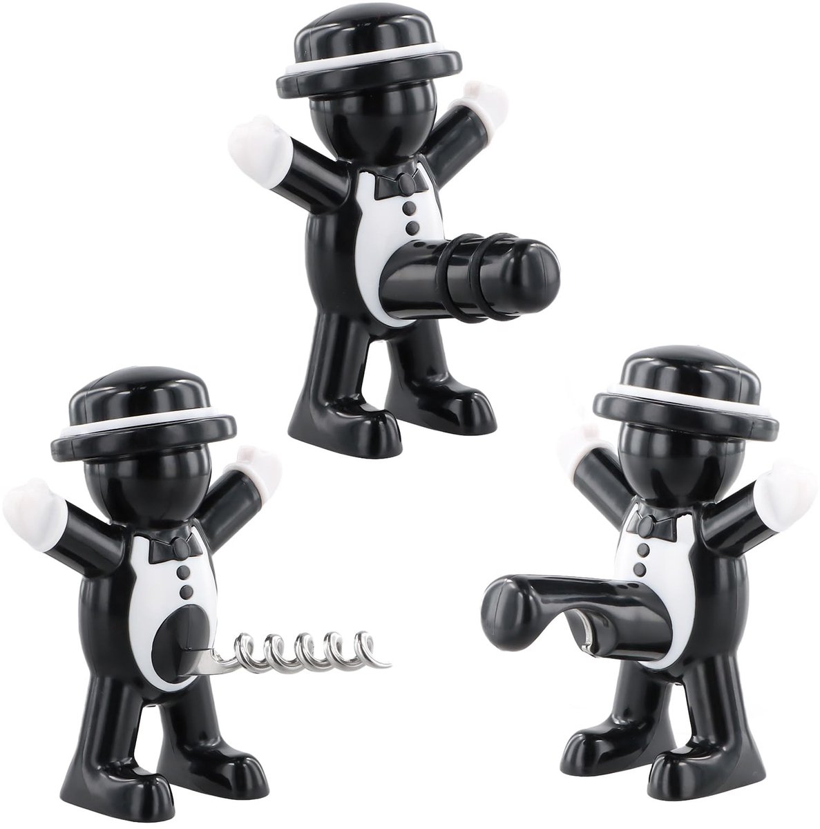 Omgoods - Set van 3 Wijnfles Stopper en Kurkentrekker - Grappige Cadeaus voor Thuis en Feesten