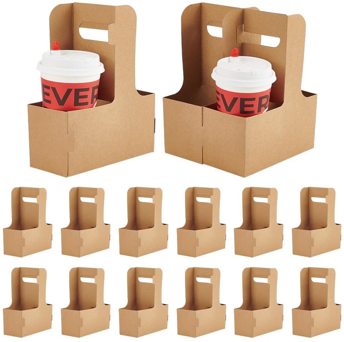 Omgoods - 25 Stuks Drankhouder voor 2 Kopjes - Kraftpapier Bekerhouder voor Koffie en Dranken To Go
