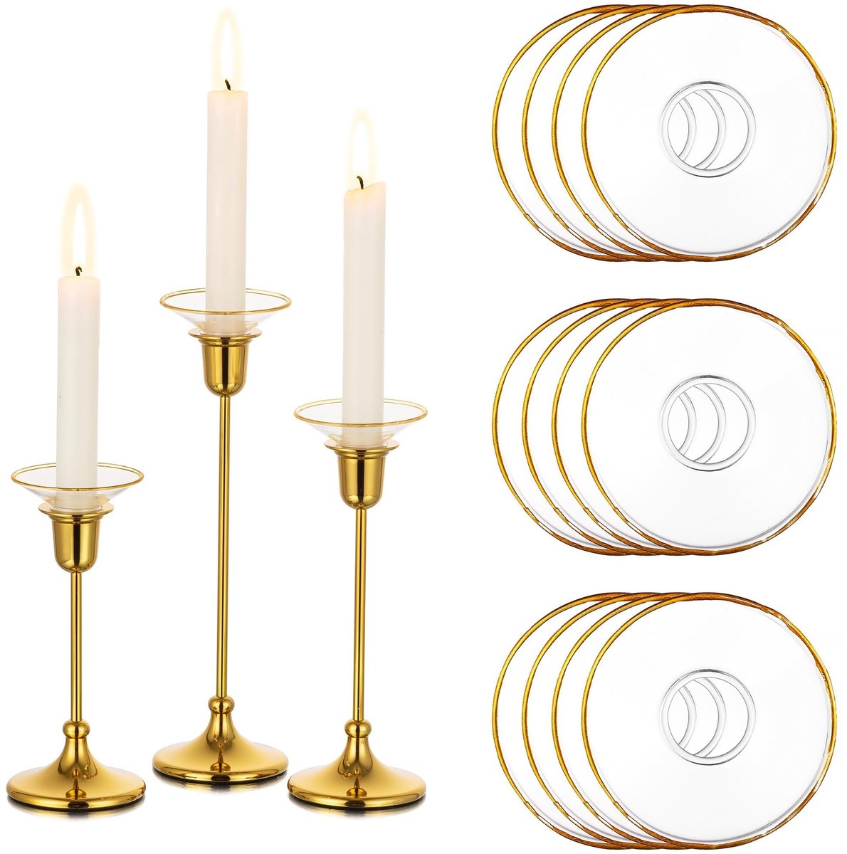 Omgoods - Set van 12 Glazen Kaarsenhouders met Gouden Rand