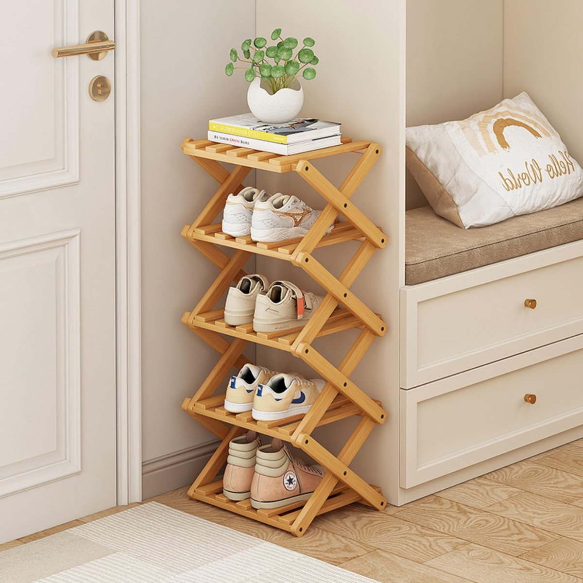Omgoods - Vouwbare Schoenen Organizer van Bamboe - Multifunctionele Schoenhouder voor Thuis