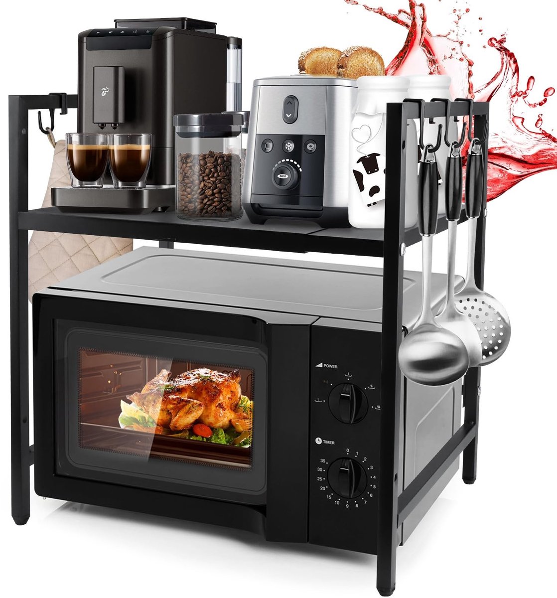 Omgoods - Uitbreidbaar Magnetronrek met Haken voor Keuken