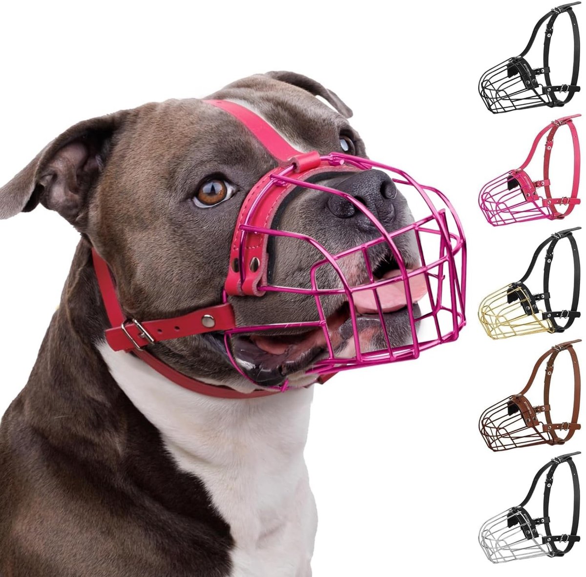 Omgoods - Metalen Muilkorf voor Honden met Verstelbare Leren Bandjes