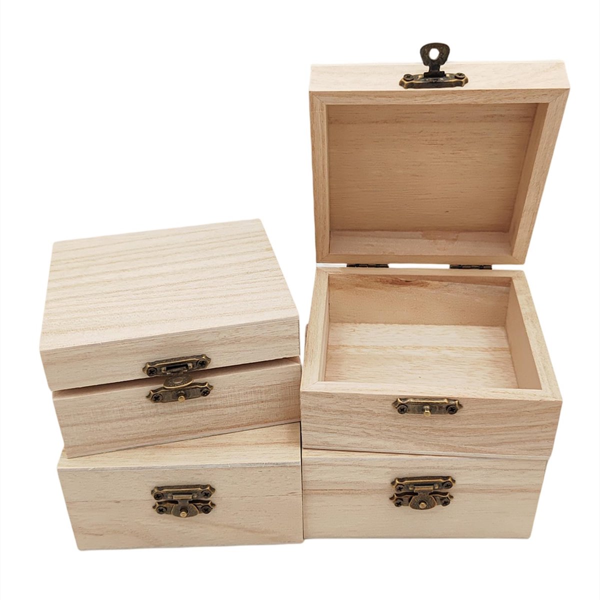 Omgoods - Houten Opbergdoos, 4 Stuks, 10 x 10 x 5 cm