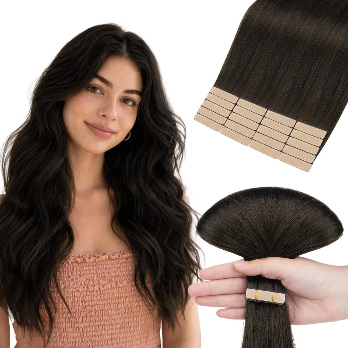 Omgoods - Tape-in Extensions van Echt Haar - 25 cm, 20 Stuks, Remy Haar, Natuurlijke Look