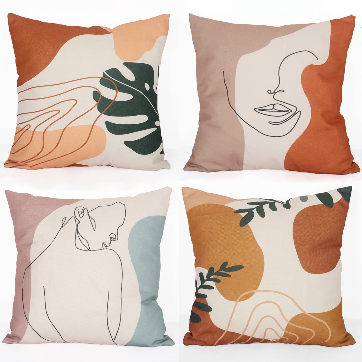 Omgoods - Set van 4 Kussenslopen met Abstracte Kunst 46x46cm Oranje