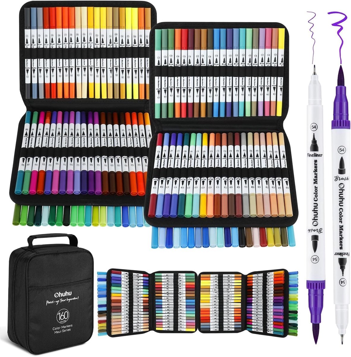 Omgoods - 160 Kleuren Dubbelzijdige Art Markers met Opbergtas