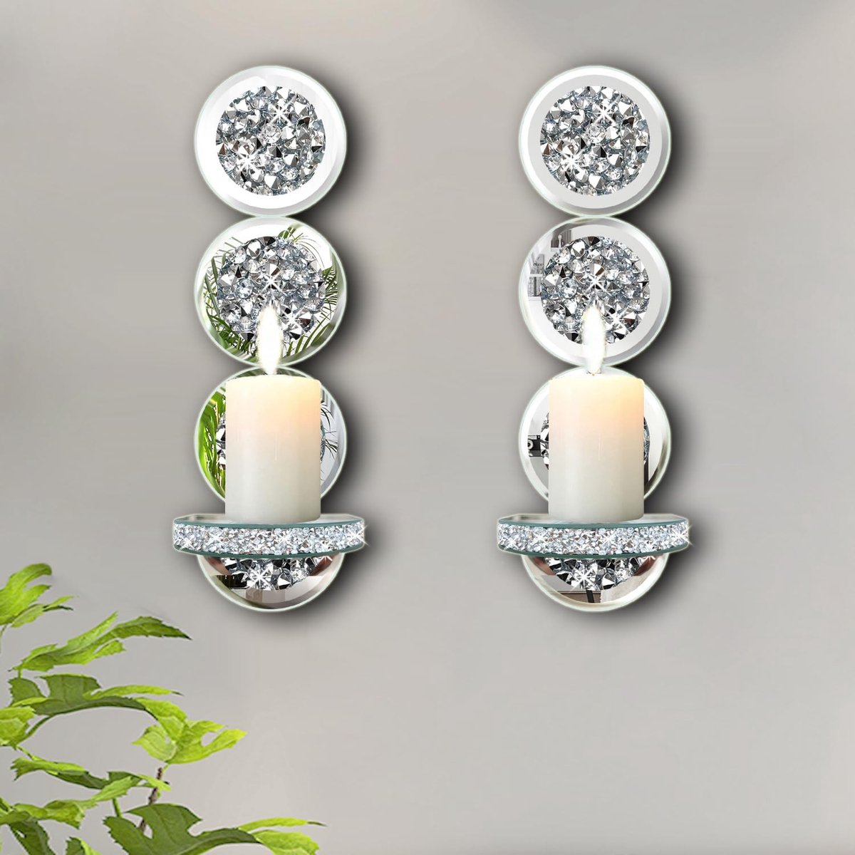 Omgoods - Set van 2 Kristallen Kandelaren voor Muurdecoratie