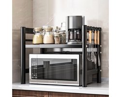 Omgoods - Uitschuifbare Magnetron Rack met 6 Haken voor Keukenorganisatie