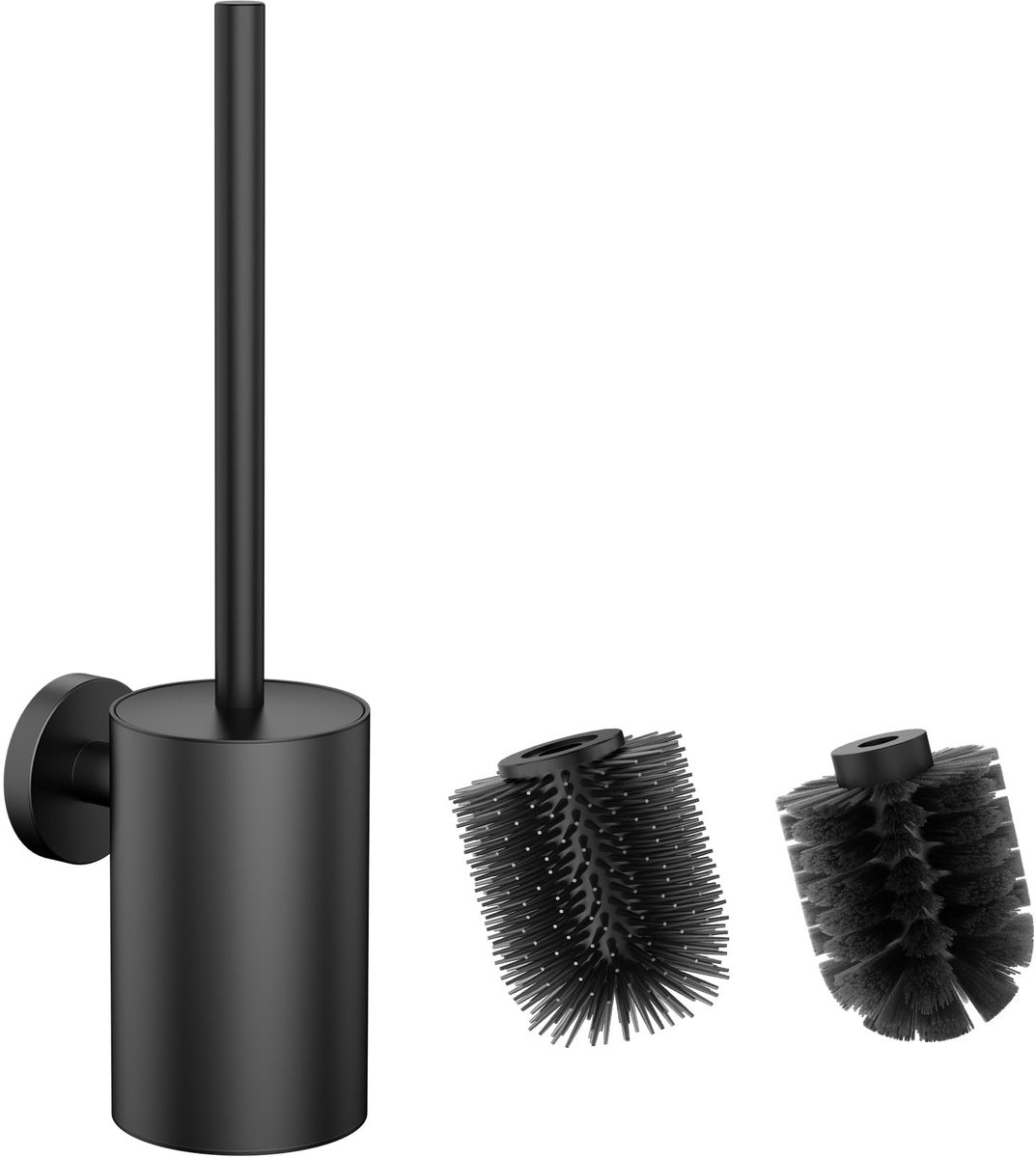 Omgoods - Wandtoiletborstel met Houder van RVS en Silicone, Inclusief 2 Borstels