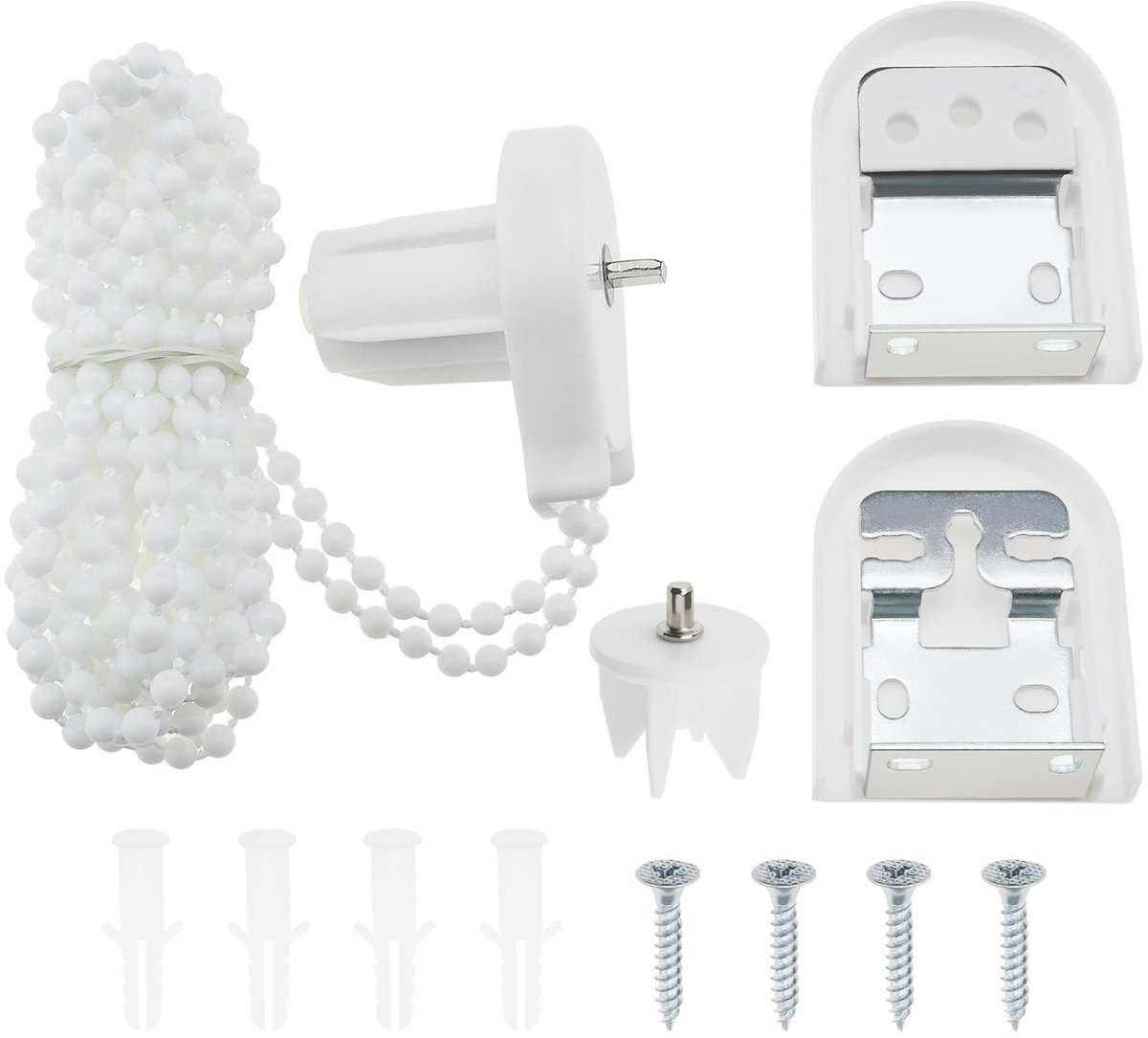 Omgoods- Rolgordijn Reparatieset 25mm - Plastic Klem/Ketting - Geschikt voor Roller Blind - Flexibele Installatie - Wit/Metaal - Eenvoudige Aanpassing